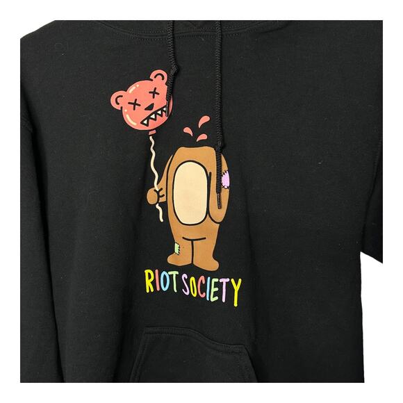 Riot Society Riot Bear Balloon Head Black Hoodie Men's Size Small - Picture 2 of 5